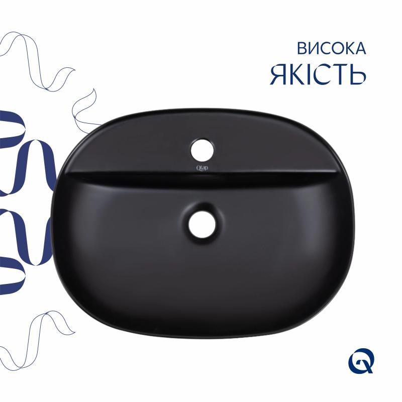 Комплект Qtap Scorpio: Раковина накладна овальна 500 x 380 x 120 мм Matt Black + Донний клапан PU03