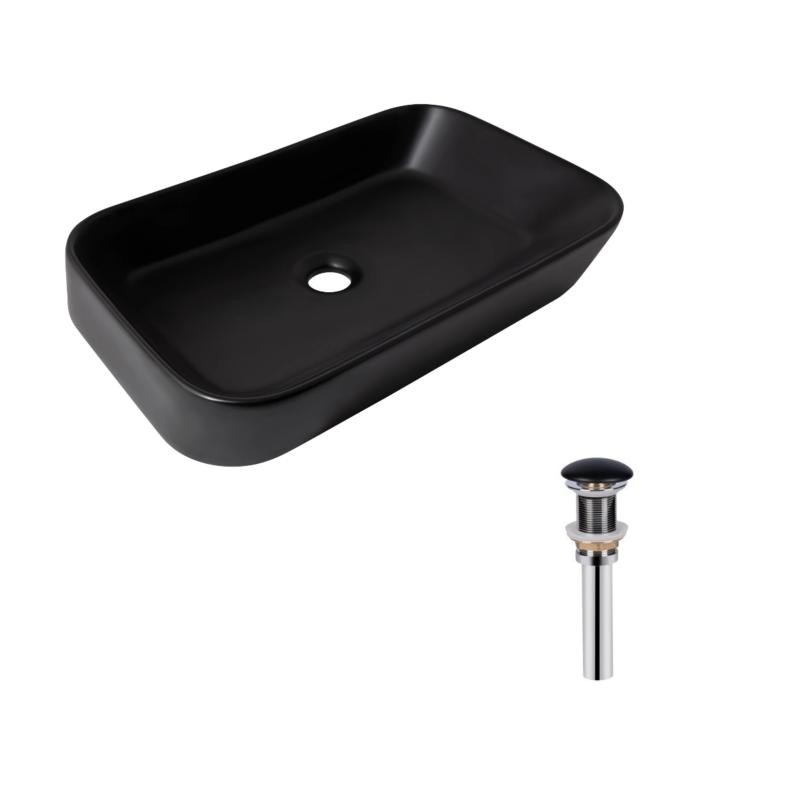 Комплект Qtap Scorpio: Раковина накладна прямокутна 550 х 390 х 120 мм Matt Black + Донний клапан PU03