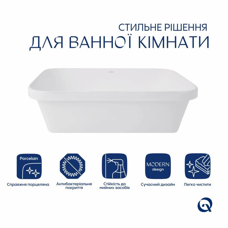 Комплект Qtap Scorpio: Раковина врізна прямокутна 510 х 390 х 145 мм White + Донний клапан PU02