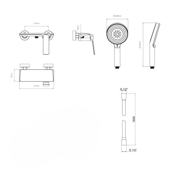Комплект Qtap Slavonice Black Matt: Змішувач QTROB4060102B + Шланг QTHADPVCSQ160B + Лійка QTRUC125BLM45951