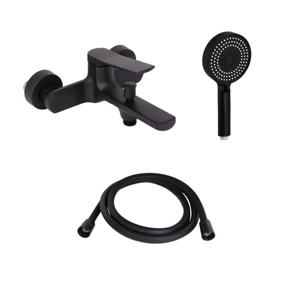 Комплект Qtap Slavonice Black Matt: Змішувач QTSLA259BLM45918 + Шланг QTHADPVCSQ160B + Лійка QTRUC125BLM45951