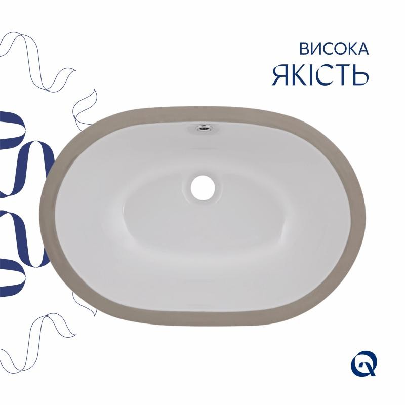Комплект Qtap Stork: Раковина врізна овальна 570 x 390 x 210 мм White + Донний клапан PU02O