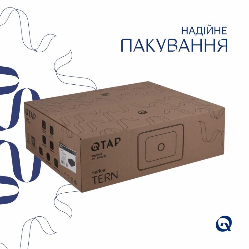 Комплект Qtap Tern: Раковина накладна прямокутна 480 х 370 х 135 мм Matt Black + Донний клапан PU03