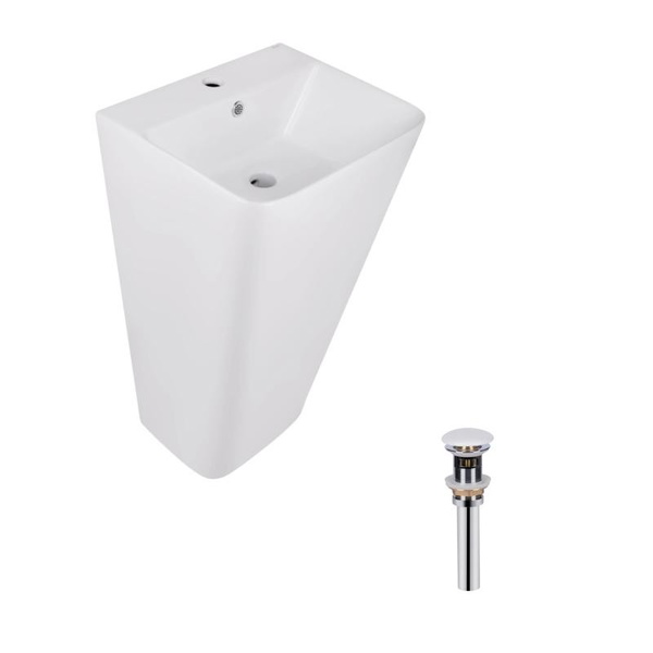Комплект Qtap Tern: Раковина підлогова моноблок 440 х 380 х 830 мм White + Донний клапан PU02O