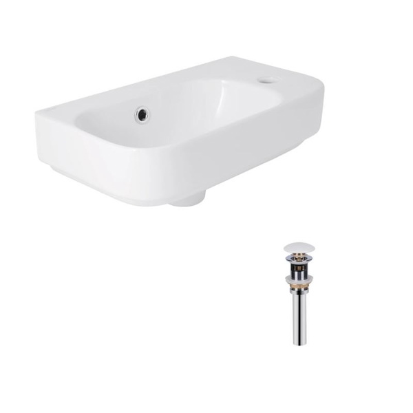 Комплект Qtap Tern: Раковина подвесная прямоугольная правая 450 х 250 х 158 мм White + Донный клапан PU02O
