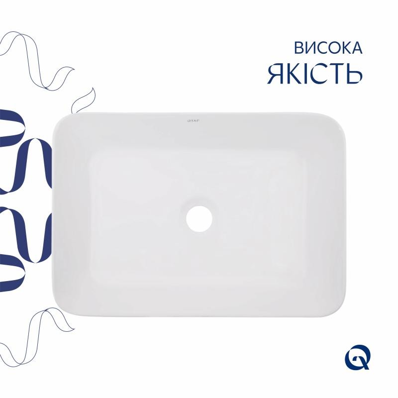 Комплект Qtap Virgo: Раковина накладна прямокутна 490 х 350 х 110 мм White + Донний клапан PU02
