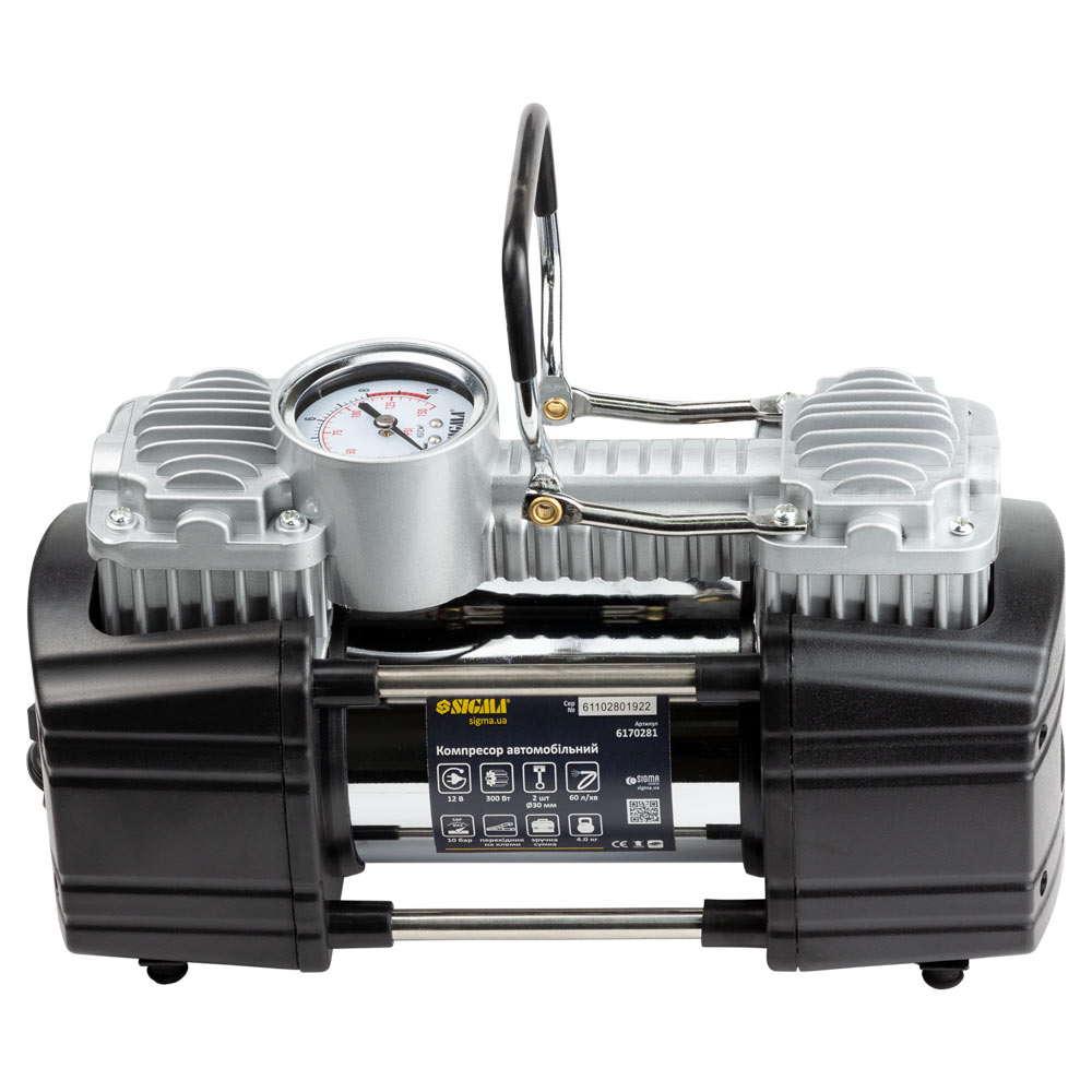 Компрессор автомобильный Sigma 12В 300Вт 25А 60л/мин 10бар сумка переходник на клеммы