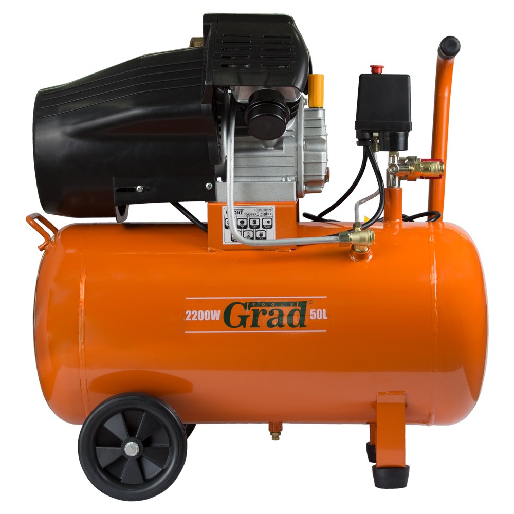 Компрессор Grad двухцилиндровый (V) 2.2кВт 386л/мин 8бар 50л (2 крана)