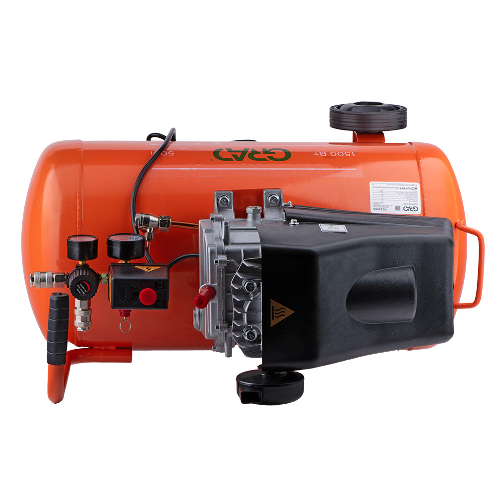 Компрессор Grad одноцилиндровый 1.5кВт 198л/мин 8бар 50л (2 крана)