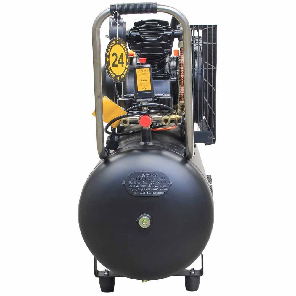 Компрессор Sigma двухцилиндровый ременный (V) 2.5кВт 396л/мин 10бар 100л (2 крана)