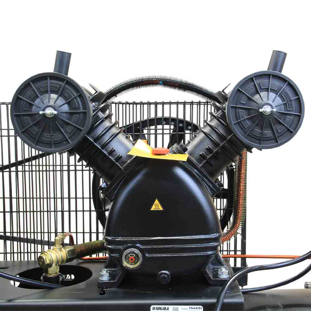 Компрессор Sigma двухцилиндровый ременный (V) 2.5кВт 396л/мин 10бар 100л (2 крана)