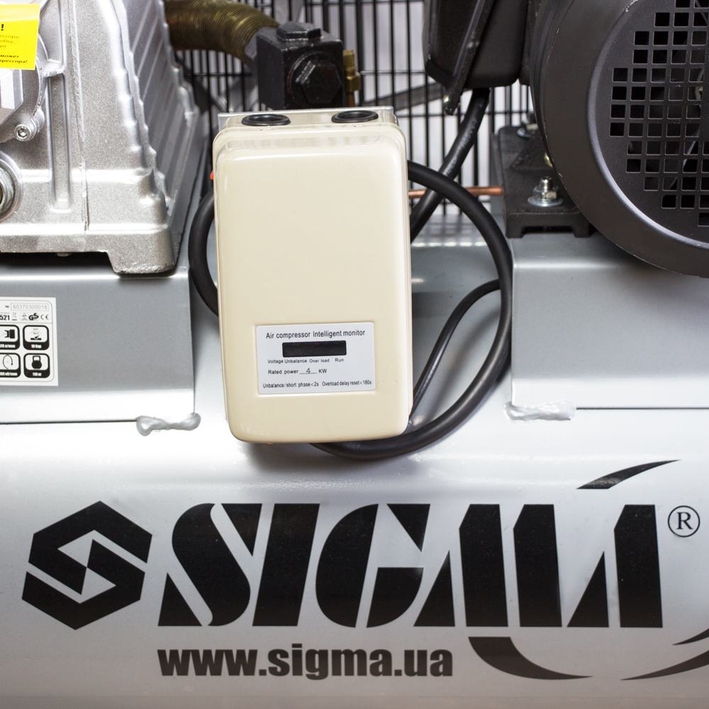 Компрессор Sigma двухцилиндровый ременный (II) 380В 4кВт 678л/мин 10бар 100л 2 крана