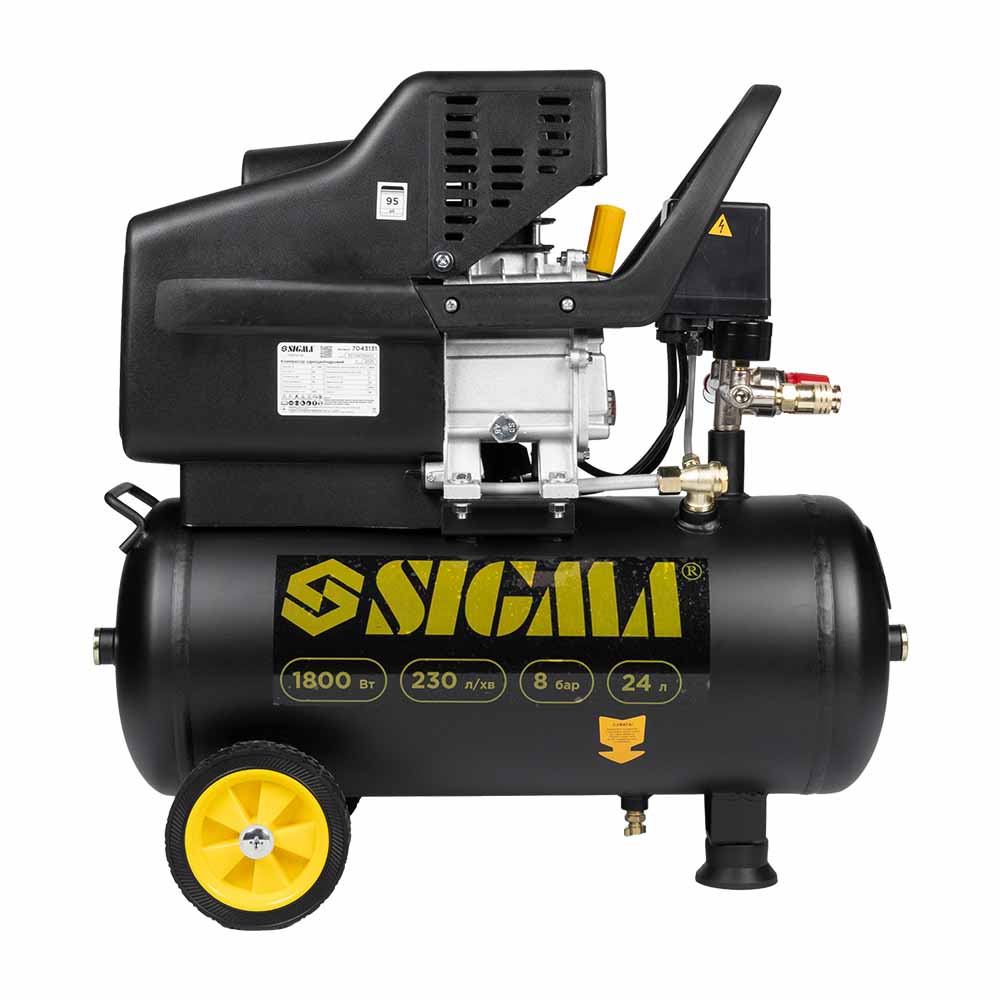 Компрессор Sigma одноцилиндровый 1.8кВт 230л/мин 8бар 24л (2 крана)
