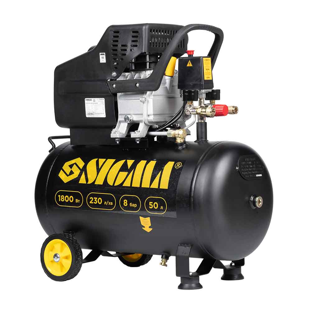 Компрессор Sigma одноцилиндровый 1.8кВт 230л/мин 8бар 50л (2 крана)