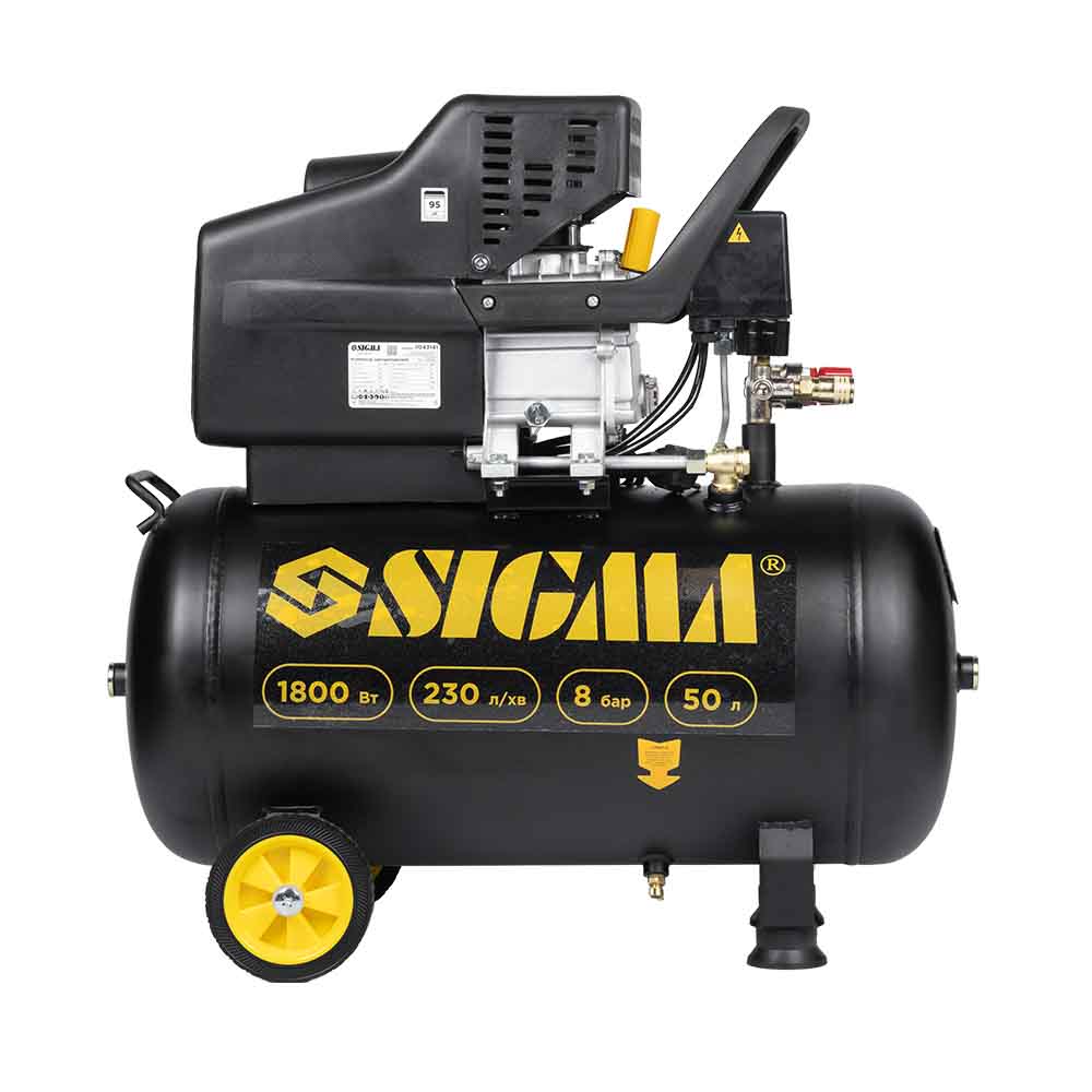 Компрессор Sigma одноцилиндровый 1.8кВт 230л/мин 8бар 50л (2 крана)