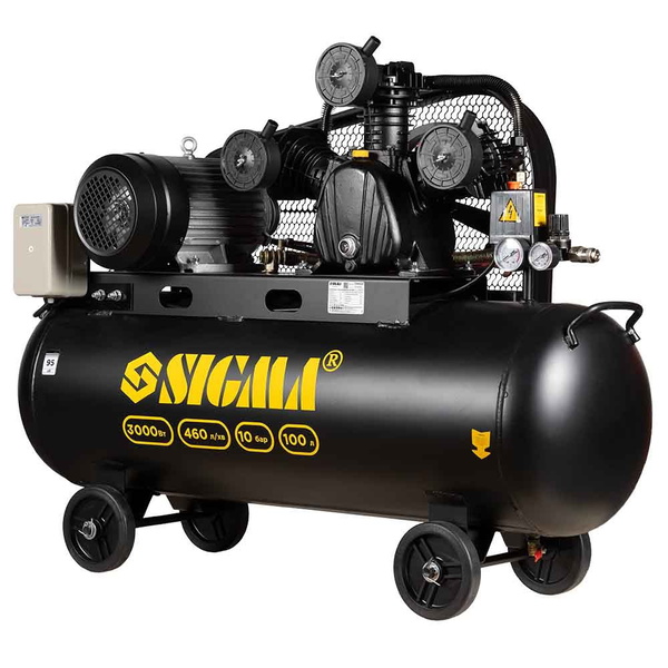 Компрессор трехцилиндровый ременной (W) Sigma 380 В 3.0 кВт 460 л/мин 10 бар 100 л