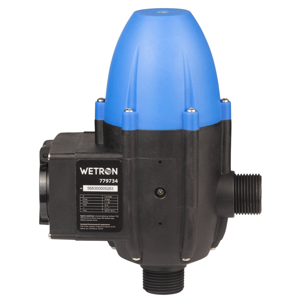 Контролер тиску електронний Wetron 1.1кВт Ø1" рег. тиск вкл 1.5-3.0 бар + розетка і вилка
