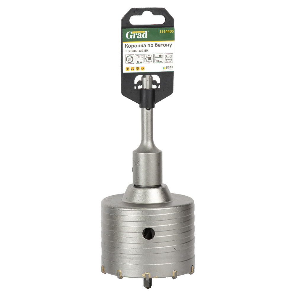 Коронка Grad по бетону Ø80 x 70 мм 10 зубьев + SDS-plus хвостовик 110 мм