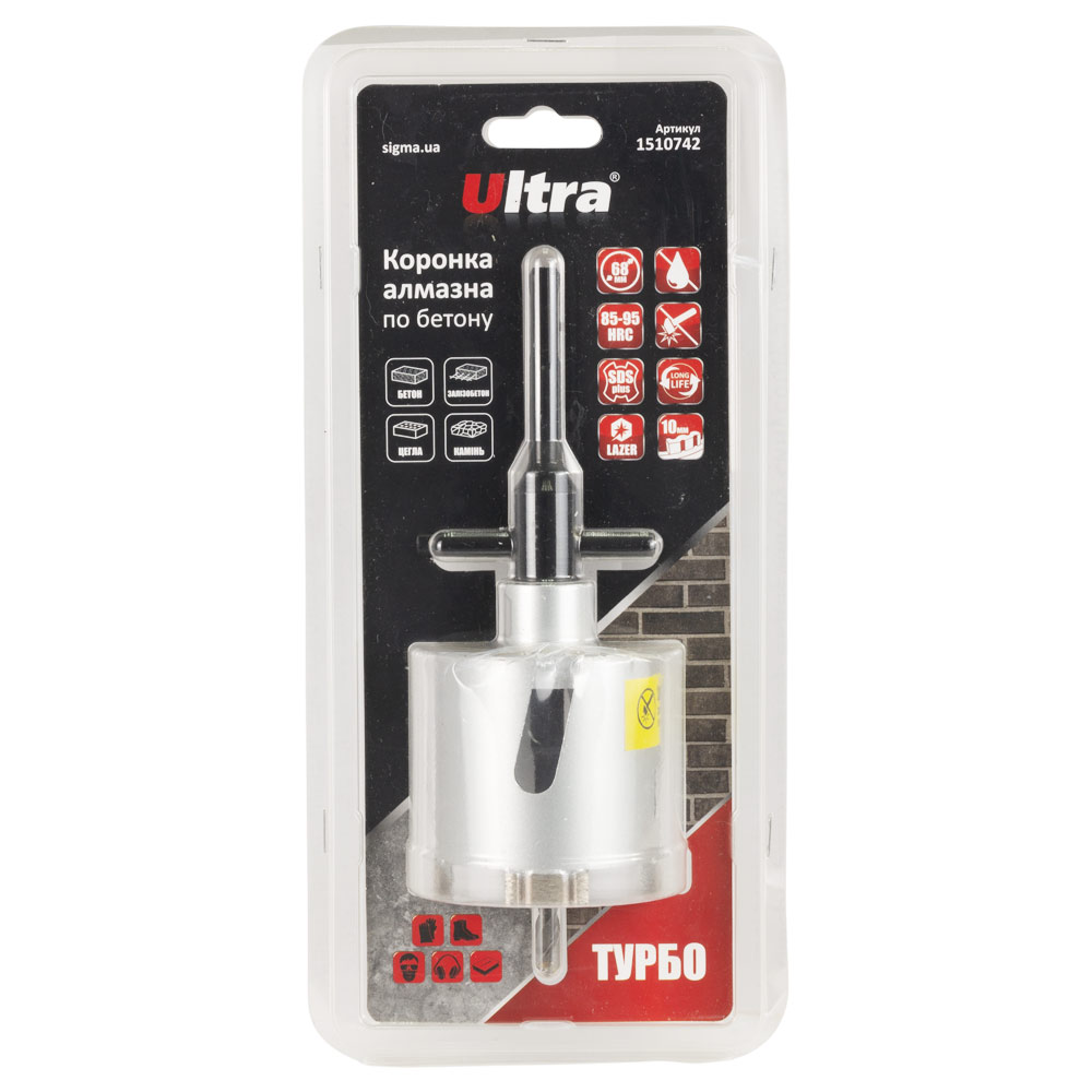 Коронка Ultra алмазная по бетону Ø68 мм + SDS-plus хвостовик 110 мм М16