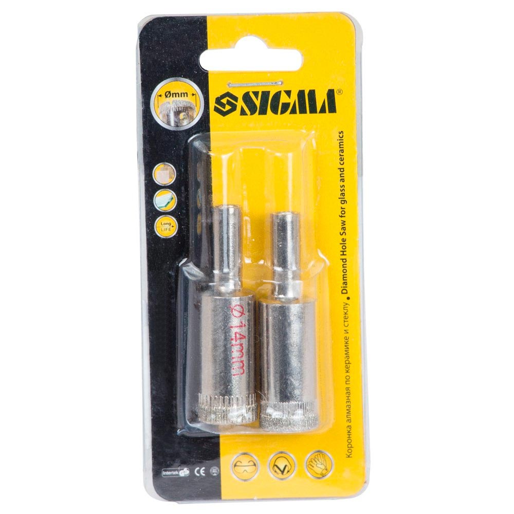 Коронки Sigma алмазні по кераміці і склу Ø14 мм (кратно 2 шт)