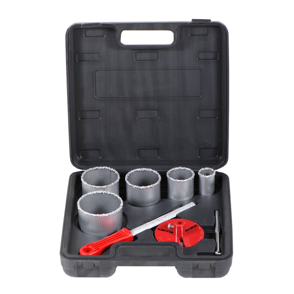 Коронки Sigma кольцевые с вольфрамовым напылением Ø33, 53, 67, 73, 83 мм + основание со сверлом (кейс)