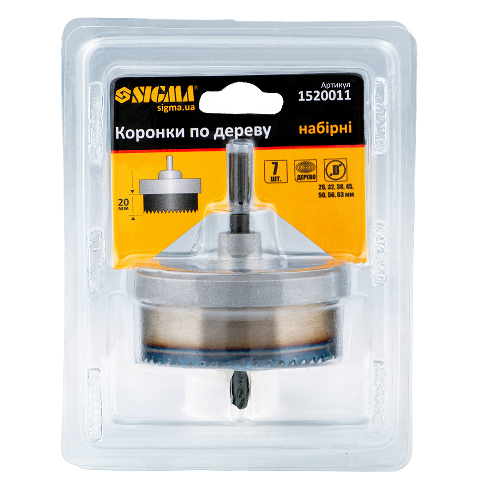 Коронки Sigma по дереву набірні 1" Ø26-63 мм висота 20 мм