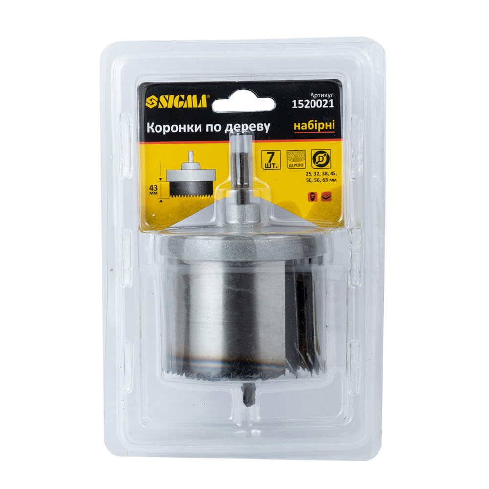 Коронки Sigma по дереву наборные 2" Ø26-63 мм высота 43 мм