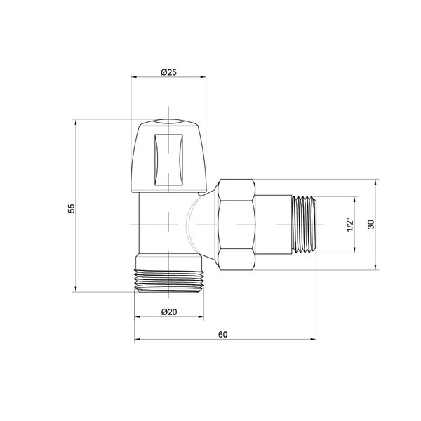 Кран радиаторный Icma 1/2" угловой под фитинг, без ручки (№827)