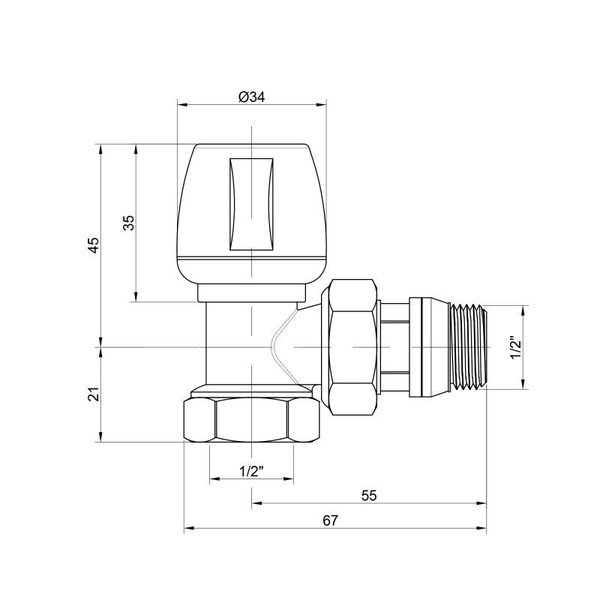 Кран радиаторный Icma 1/2" с антипротечкой угловой (№803+940)