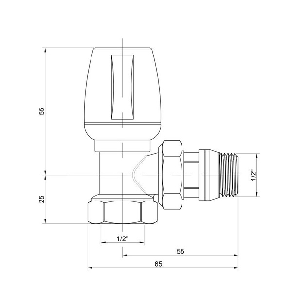 Кран радіаторний Icma 1/2" з антипротіканням кутовий з ручкою (№802+940)