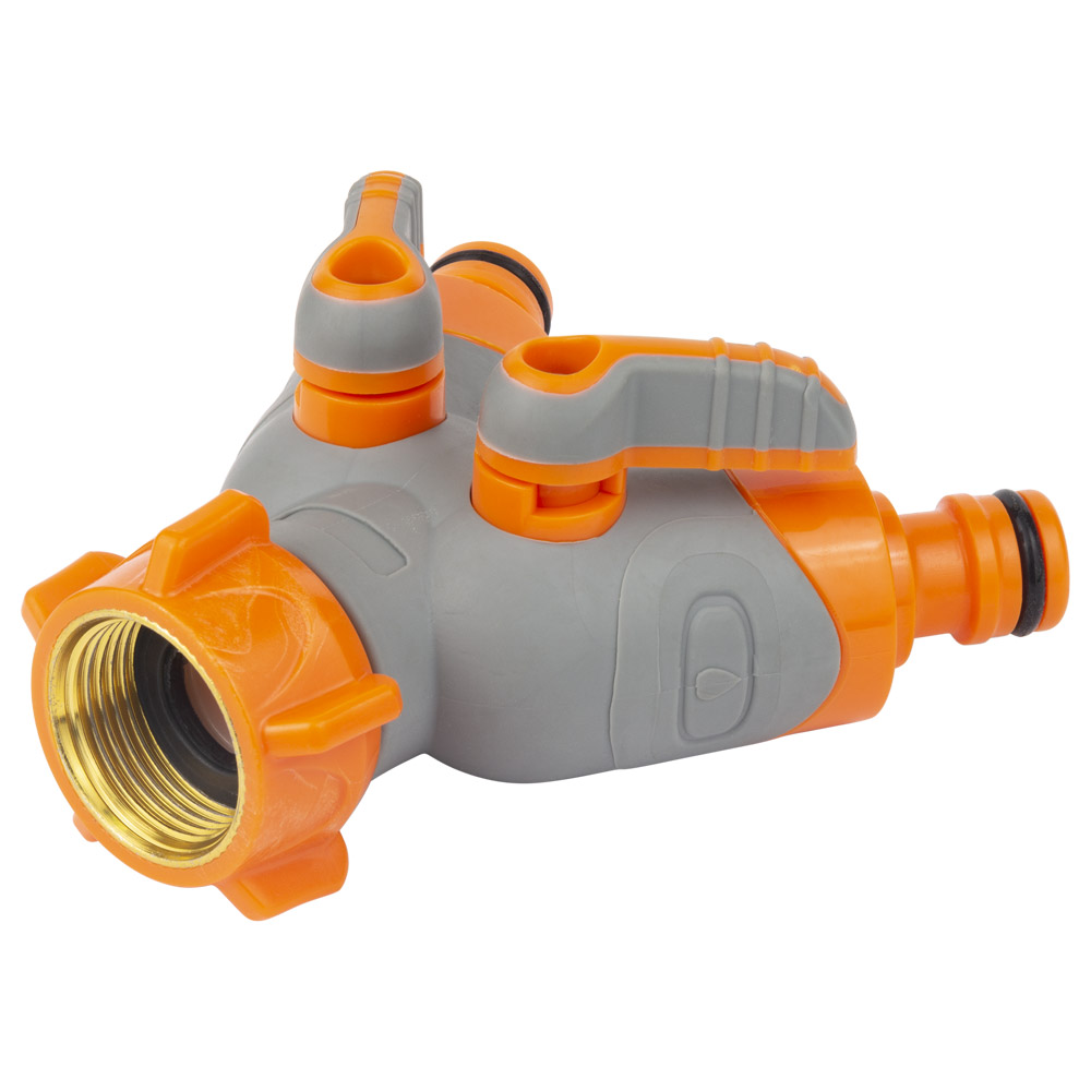 Кран розподільний Flora з адаптерами 1/2" 2 виходи на кран 3/4" з латунованою різьбою (ABS + TPR)