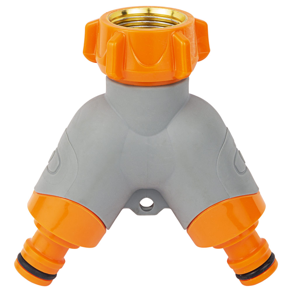 Кран розподільний Flora з адаптерами 1/2" 2 виходи на кран 3/4" з латунованою різьбою (ABS + TPR)