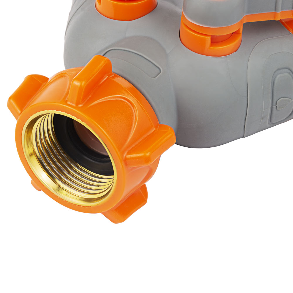 Кран розподільний Flora з адаптерами 1/2" 2 виходи на кран 3/4" з латунованою різьбою (ABS + TPR)