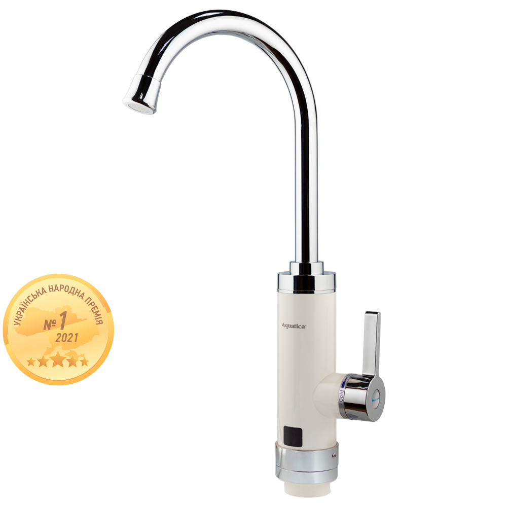 Кран-водонагрівач проточний для кухні Aquatica HZ 3.0кВт 0.4-5бар гусак вухо на гайці (W)