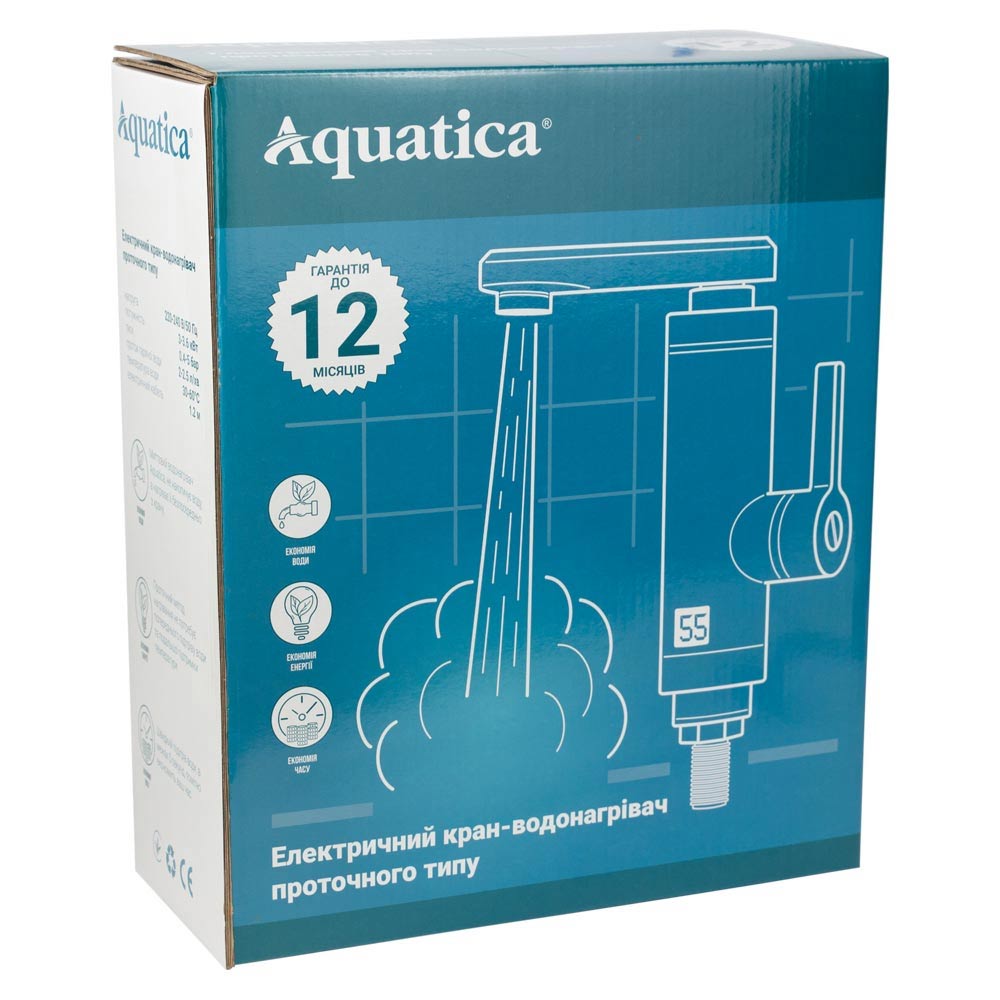 Кран-водонагреватель проточный для кухни Aquatica NZ 3.0кВт 0.4-5бар гусак ухо на гайке