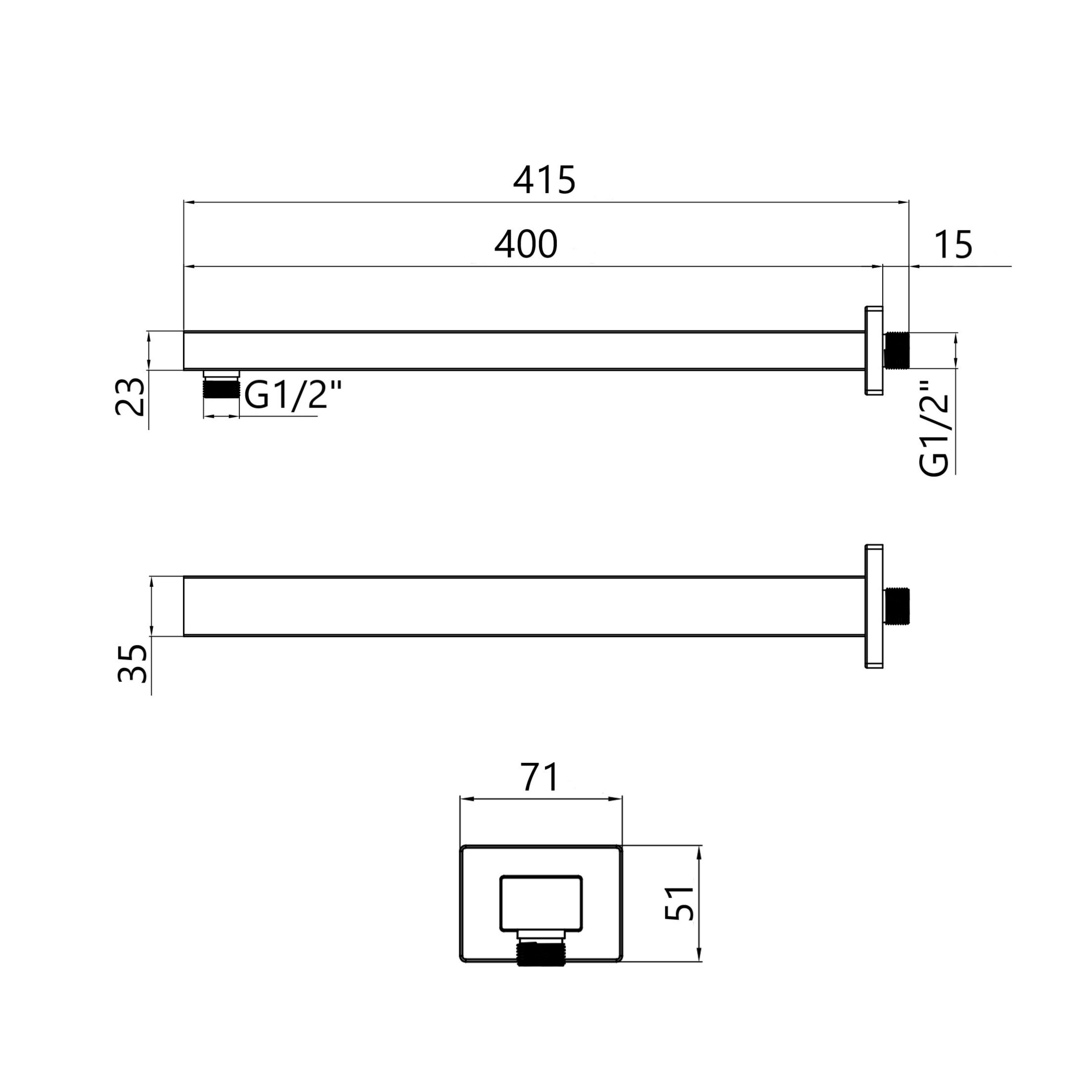 Кронштейн для верхнього душу Qtap Trubice 400 мм прямокутний Chrome (QTTRU120CRM45928)