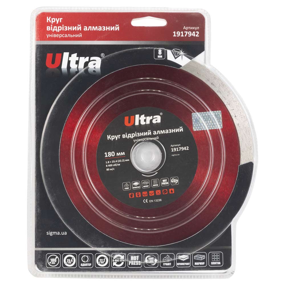 Круг відрізний алмазний Ultra універсальний Ø180 х 25.4 (22.2) мм