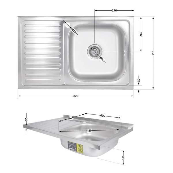 Кухонная мойка Brinex 5080-R 0,6 мм Satin (BRIN5080RSAT06)