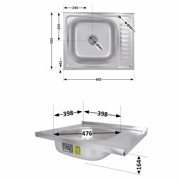 Кухонная мойка Brinex 6050-L 0,6 мм Satin (BRIN6050LSAT06)