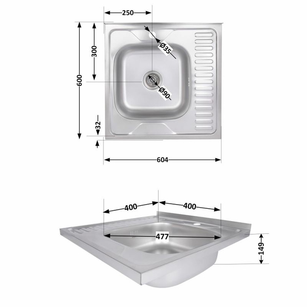 Кухонная мойка Brinex 6060-L 0,6 мм Satin (BRIN6060LSAT06)