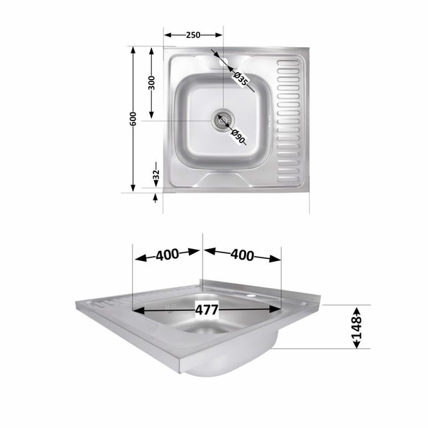 Кухонная мойка Brinex 6060-R 0,6 мм Satin (BRIN6060RSAT06)