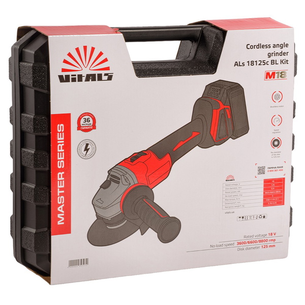 Угловая шлифовальная машина аккумуляторная Vitals Master ALs 18125c BL Kit 125 мм