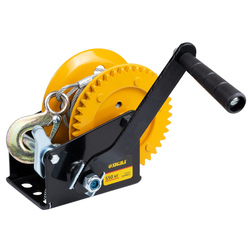 Лебедка ручная Sigma барабанная стальной трос 10 м х 5 мм, 550 кг