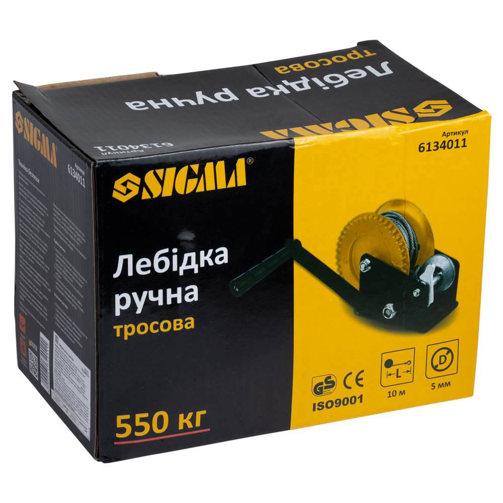 Лебедка ручная Sigma барабанная стальной трос 10 м х 5 мм, 550 кг