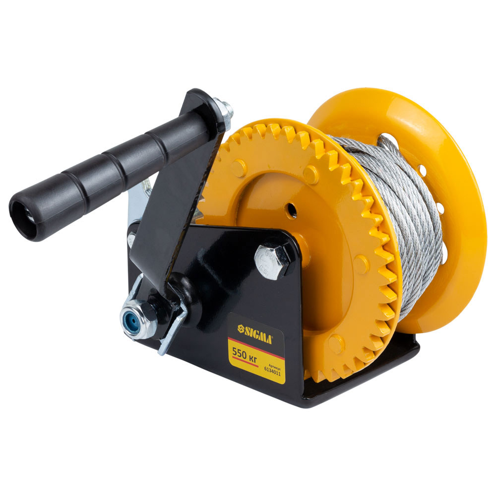 Лебедка ручная Sigma барабанная стальной трос 10 м х 5 мм, 550 кг