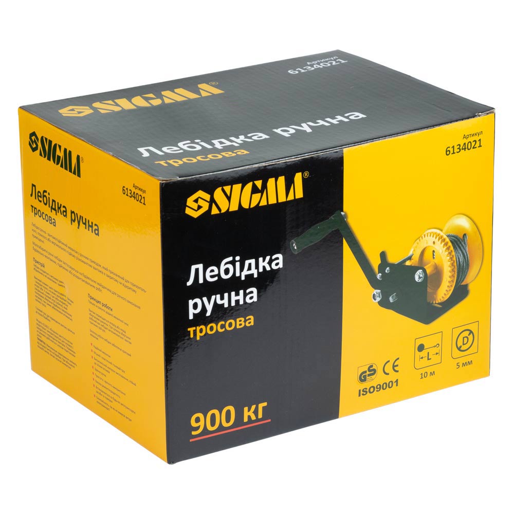 Лебедка ручная Sigma барабанная стальной трос 10 м х 5 мм, 900 кг