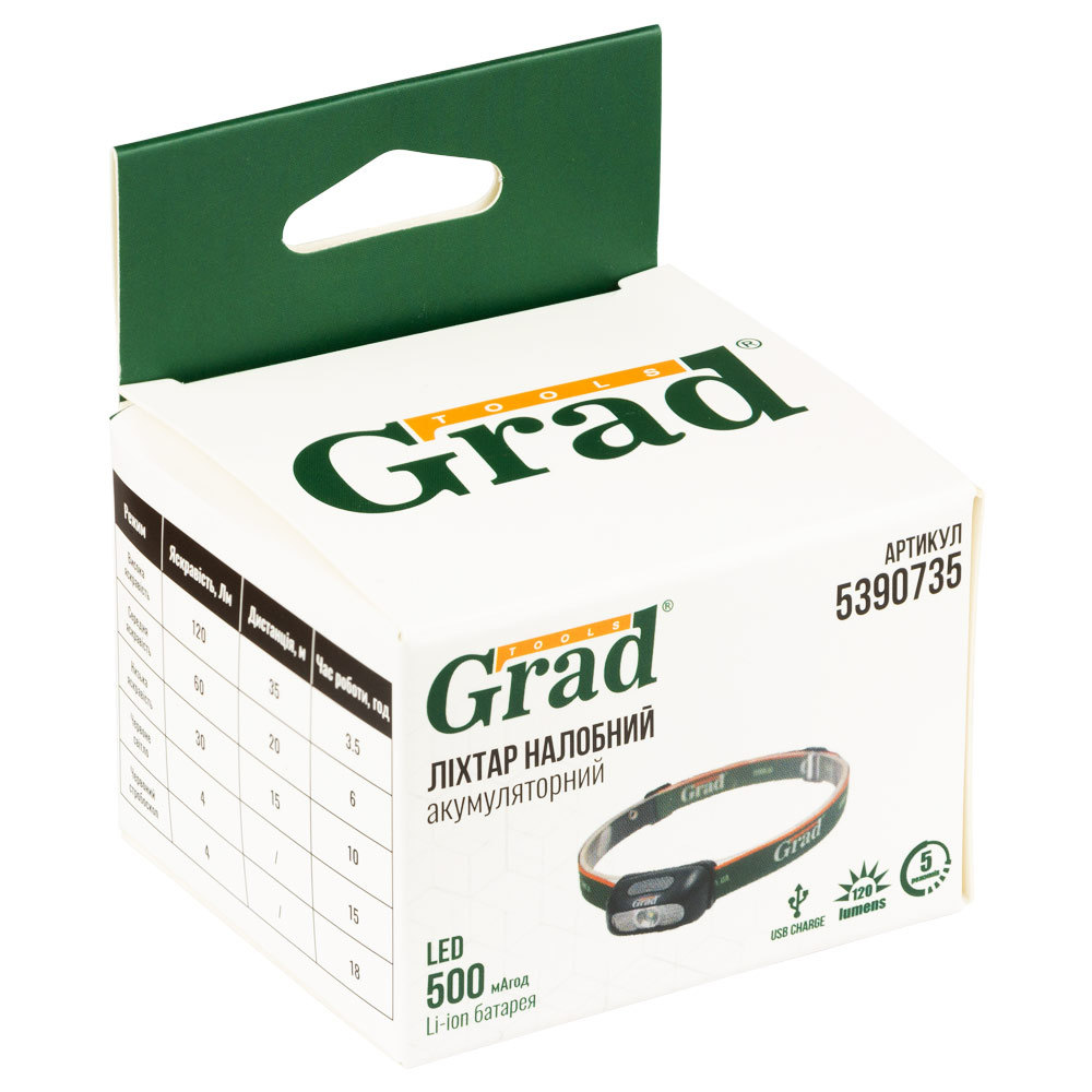 LED ліхтар Grad налобний акумуляторний 120 Лм 500 мАгод