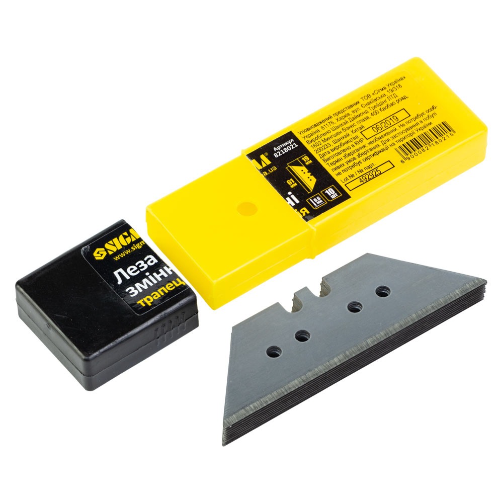 Леза змінні Sigma трапеція 61 x 19 x 0.6 мм з отворами 10 шт