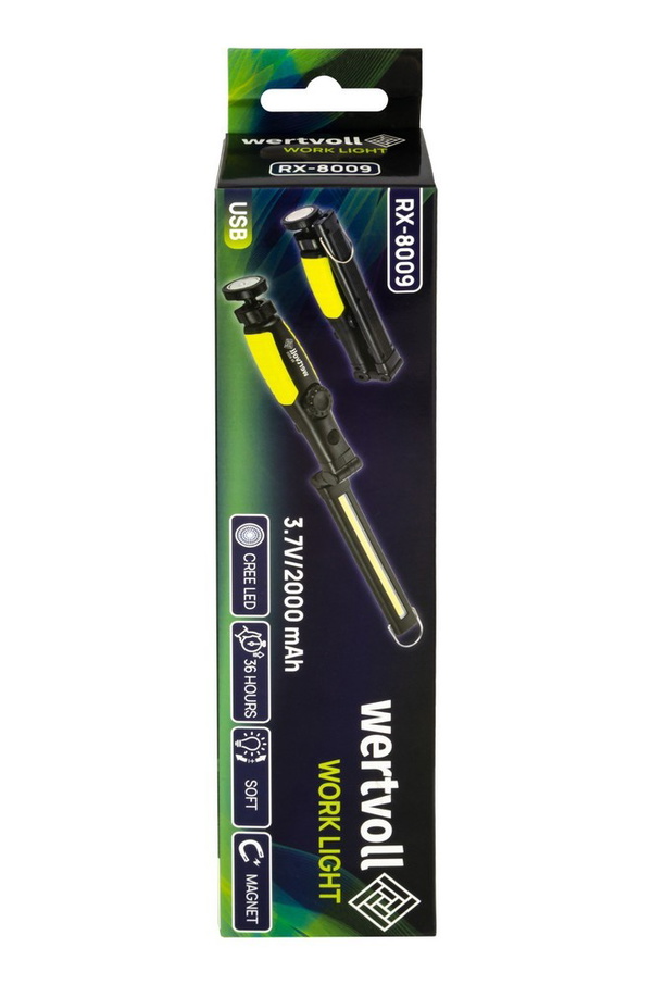 Фонарь инспекционный магнитный складной Wertvoll CREELED/COBLED IP44 Li-ion 2000 mAh/t 7000 K/450 lum ABS RX-8009