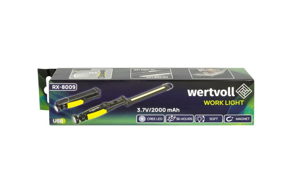 Фонарь инспекционный магнитный складной Wertvoll CREELED/COBLED IP44 Li-ion 2000 mAh/t 7000 K/450 lum ABS RX-8009